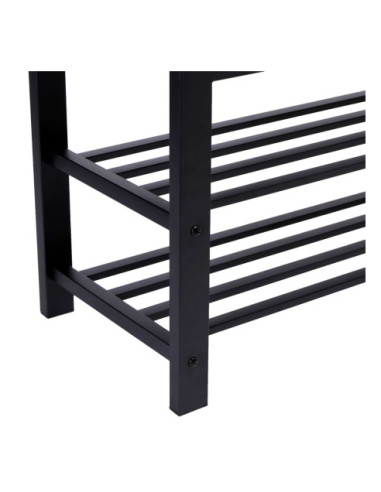 ŁAWKA TAPICEROWANA DO PRZEDPOKOJU Z PÓŁKAMI NA BUTY DORCAS CZARNA