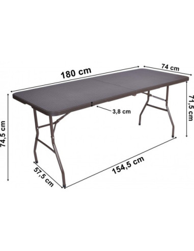 BANKIETOWY SKŁADANY RATTAN STÓŁ CATERINGOWY 180 CM BRĄZ