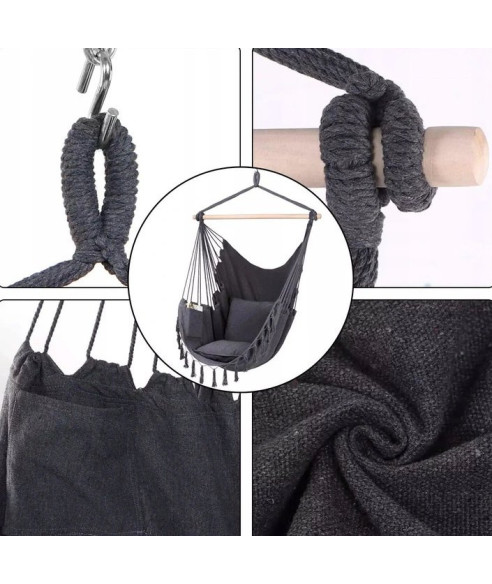 HAMAK TYPU KRZESŁO BRAZYLIJSKIE Z PODUSZKAMI SZARY DO OGRODU