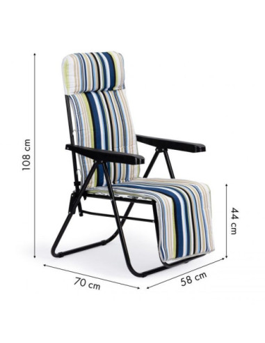 LEŻAK OGRODOWY MIĘKKI MATRAC W PASY ROZKŁADANY