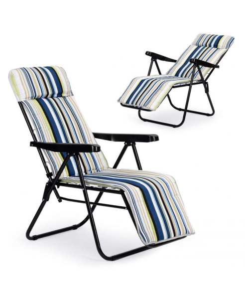 LEŻAK OGRODOWY MIĘKKI MATRAC W PASY ROZKŁADANY