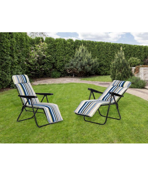 LEŻAK OGRODOWY MIĘKKI MATRAC W PASY ROZKŁADANY