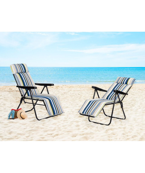 LEŻAK OGRODOWY MIĘKKI MATRAC W PASY ROZKŁADANY