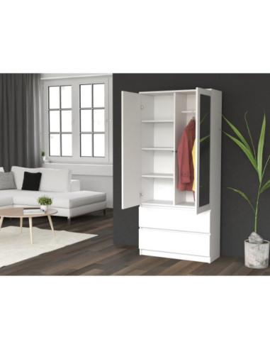 SZAFA Z PODWÓJNYM LUSTREM GARDEROBA SS-90 BIAŁY MAT
