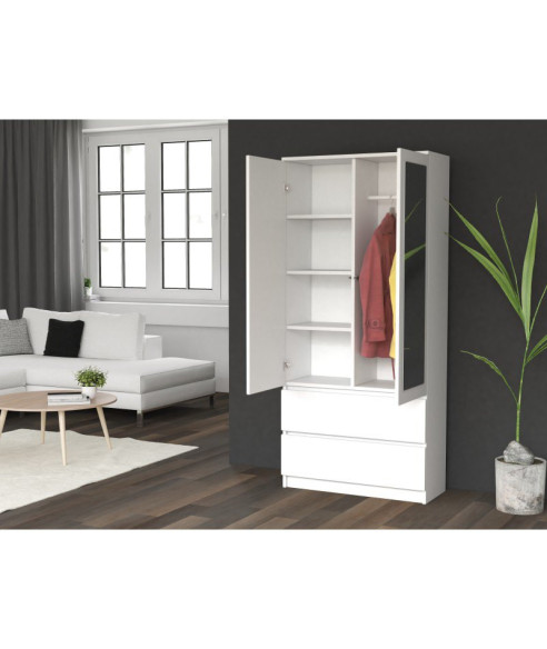 SZAFA Z PODWÓJNYM LUSTREM GARDEROBA SS-90 BIAŁY MAT