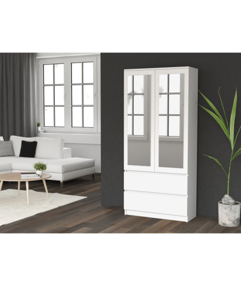 SZAFA Z PODWÓJNYM LUSTREM GARDEROBA SS-90 BIAŁY MAT