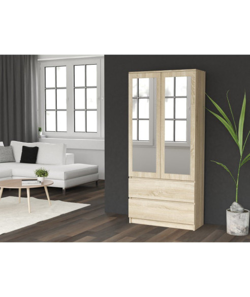 SZAFA Z PODWÓJNYM LUSTREM GARDEROBA SS-90 DĄB SONOMA