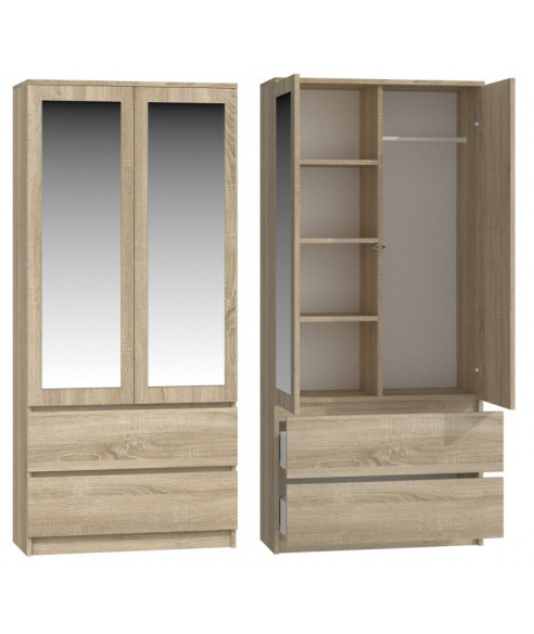 SZAFA Z PODWÓJNYM LUSTREM GARDEROBA SS-90 DĄB SONOMA