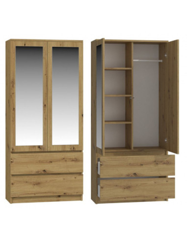 SZAFA Z PODWÓJNYM LUSTREM GARDEROBA SS-90 DĄB ARTISAN