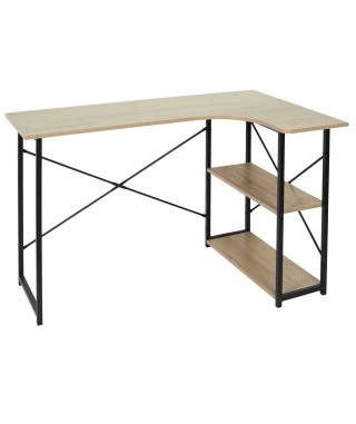 BIURKO NAROŻNE KOMPUTEROWE  Z REGAŁEM PÓŁKAMI STAND (DĄB/CZARNY)