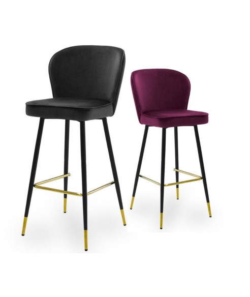 HOKER KUCHENNY KRZESŁO BAROWE AINE 67 CM NOGI CZARNE ZE ZŁOTĄ KOŃCÓWKĄ  (WYBIERZ TKANINĘ)