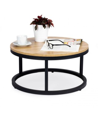 STOLIK KAWOWY W STYLU LOFT OKRĄGŁY DĄB NATURALNY FI 60 CM