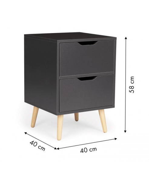 SZAFKA NOCNA STOLIK 2 SZUFLADY SZAROŚĆ+DREWNO GH