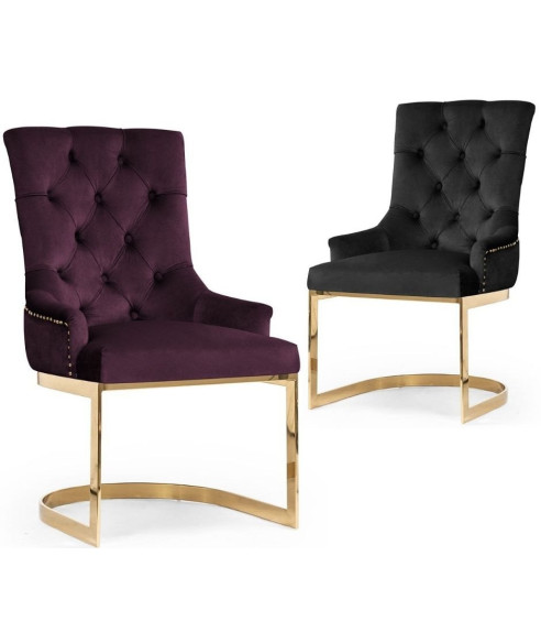 KRZESŁO PIKOWANE GLAMOUR PARMA PODSTAWA PODKOWA ZŁOTA (WYBIERZ TKANINĘ)