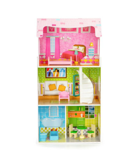 DOMEK DLA LALEK DLA DZIEWCZYNKI DREWNIANY MEBELKI W ZESTAWIE