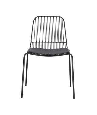 KRZESŁO METALOWE DRUCIANE LOFT Z PODUSZKĄ WILLY CZARNE 2