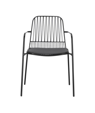 KRZESŁO METALOWE DRUCIANE LOFT Z PODUSZKĄ WILLY ARM CZARNE 2
