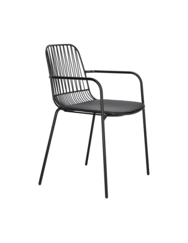 KRZESŁO METALOWE DRUCIANE LOFT Z PODUSZKĄ WILLY ARM CZARNE