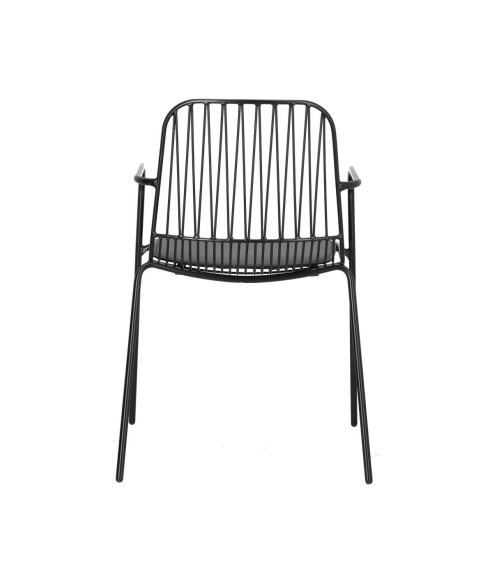 KRZESŁO METALOWE DRUCIANE LOFT Z PODUSZKĄ WILLY ARM CZARNE