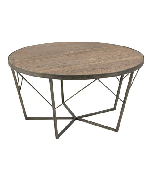 STOLIK KAWOWY W STYLU LOFT OKRĄGŁY DĄB FI 90 CM DURHAM