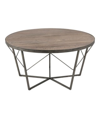 STOLIK KAWOWY W STYLU LOFT OKRĄGŁY DĄB FI 90 CM DURHAM 2