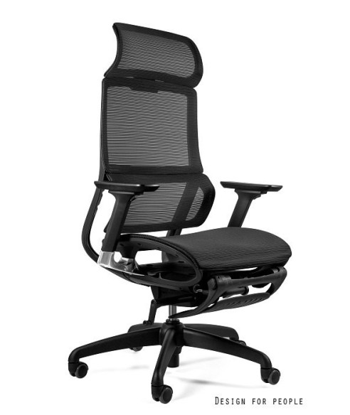 FOTEL BIUROWY PRESTIGE SPACE CZARNY SYNCHRON Z WYSUWANYM PODNÓŻKIEM