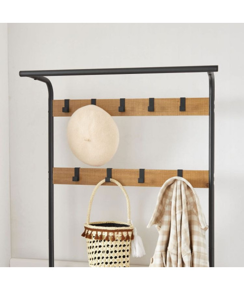 WIESZAK STOJĄCY GARDEROBA DREWNO + WIESZAKI METALOWE