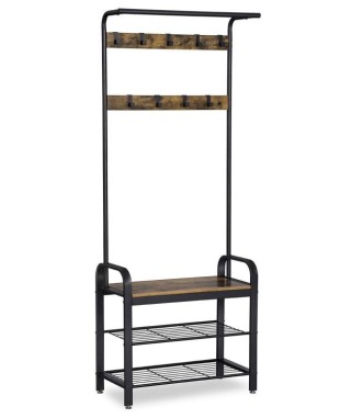 WIESZAK STOJĄCY GARDEROBA DREWNO + WIESZAKI METALOWE DĄB RUSTYKALNY GH