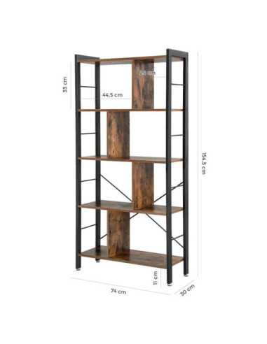 REGAŁ LOFTOWY OTWARTY 5 PÓŁEK DĄB RUSTYKALNY GH2