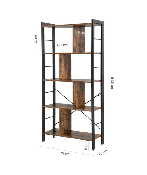 REGAŁ LOFTOWY OTWARTY 5 PÓŁEK DĄB RUSTYKALNY GH2