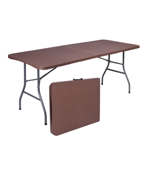 ZESTAW MEBLI CATERINGOWYCH OGRODOWYCH RATTAN BRĄZ (STÓŁ +2 ŁAWY)