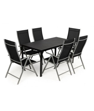 ZESTAW MEBLI OGRODOWYCH STÓŁ Z KRZESŁAMI 6 SZT CZARNY GARDENIIA ALU