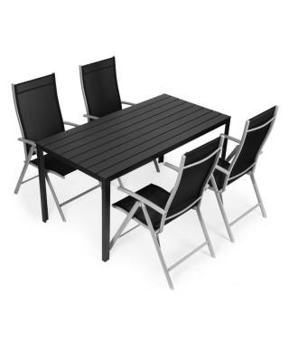 ZESTAW MEBLI OGRODOWYCH STÓŁ Z KRZESŁAMI 4 SZT CZARNY GARDENIIA 4 ALU