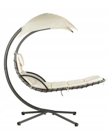 FOTEL WISZĄCY HAMAK OGRODOWY Z PARASOLEM (BEŻOWY, SZARY)