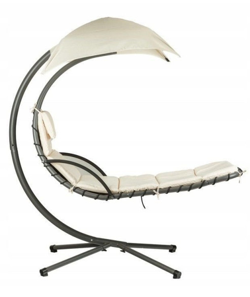 FOTEL WISZĄCY HAMAK OGRODOWY Z PARASOLEM (BEŻOWY, SZARY)