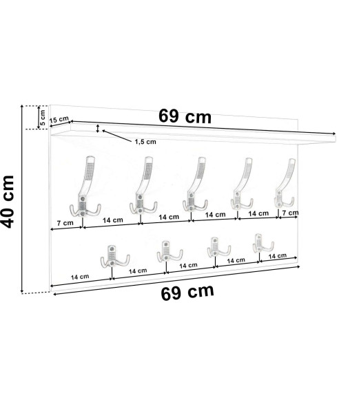 WIESZAK Z PÓŁKĄ DO PRZEDPOKOJU KUBA (BIAŁY, BETON, SONOMA, ŚLIWA)