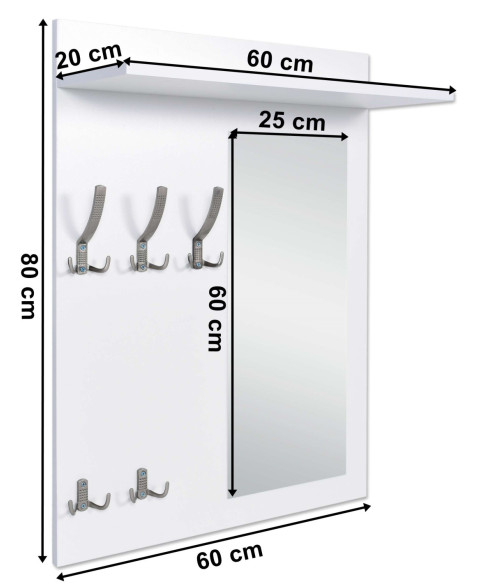 WIESZAK DO PRZEDPOKOJU ŚCIENNY Z LUSTREM BRUNO (BIEL, BETON)