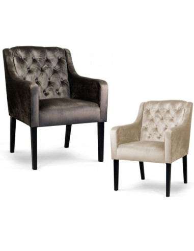 KRZESŁO FOTELOWE SANTI GLAMOUR PIKOWANE Z GUZIKAMI (WYBIERZ TKANINĘ I KOLOR NÓG)