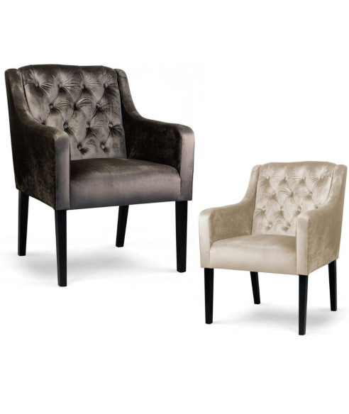 KRZESŁO FOTELOWE SANTI GLAMOUR PIKOWANE Z GUZIKAMI (WYBIERZ TKANINĘ I KOLOR NÓG)