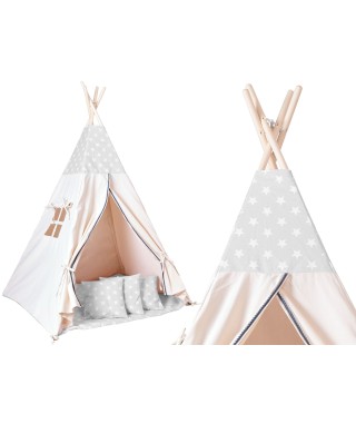 NAMIOT DLA DZIECI TIPI 3 PODUSZKI W ZESTAWIE (RÓŻOWY, SZARY) 2