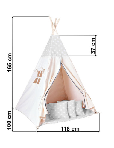 NAMIOT DLA DZIECI TIPI 3 PODUSZKI W ZESTAWIE (RÓŻOWY, SZARY)
