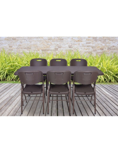 ZESTAW MEBLI CATERINGOWYCH RATTAN BRĄZ (STÓŁ + 6 KRZESEŁ)