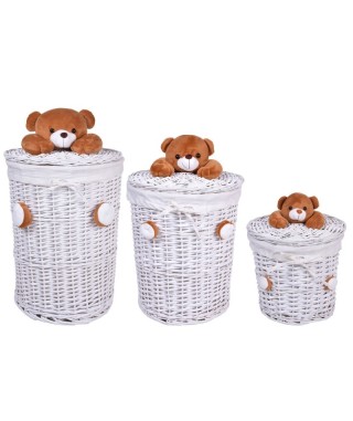 ZESTAW KOSZY WIKLINOWYCH MIŚ BIAŁY (15 + 40L+ 75L)