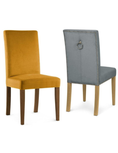 KRZESŁO TAPICEROWANE WILLFORD Z PINEZKAMI I KOŁATKĄ  NOGI DREWNO (WYBIERZ TKANINĘ I KOLOR NÓG)