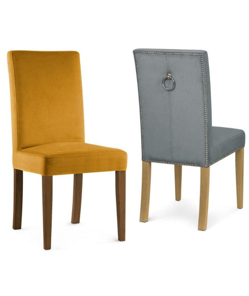 KRZESŁO TAPICEROWANE WILLFORD Z PINEZKAMI I KOŁATKĄ  NOGI DREWNO (WYBIERZ TKANINĘ I KOLOR NÓG)