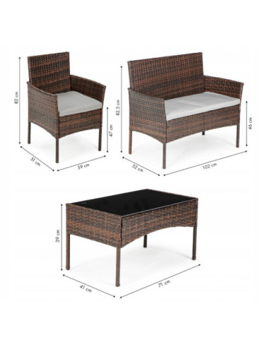 ZESTAW MEBLI OGRODOWYCH GH 2 FOTELE + ŁAWKA + ŁAWA KAWOWA (BRĄZ, CZARNY)