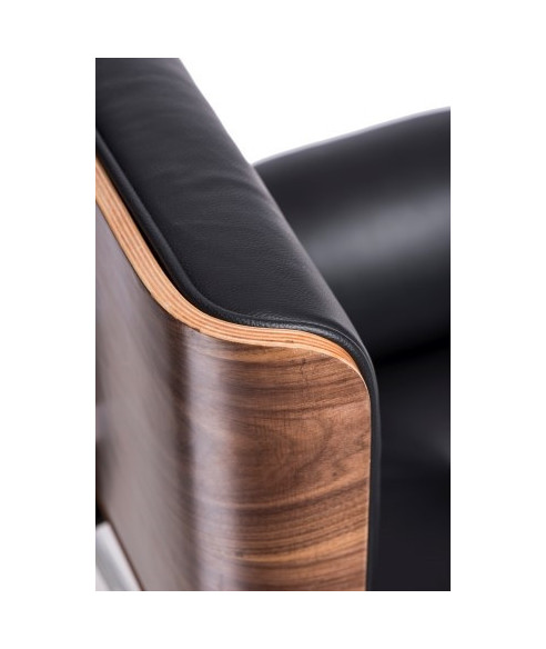 FOTEL BIUROWY VIP SKÓRA NATURALNA CZARNY + ORZECH