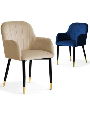 KRZESŁO TAPICEROWANE W PASY TULIP NOGI CZARNE ZE ZŁOTYMI KOŃCÓWKAMI (WYBIERZ TKANINĘ)