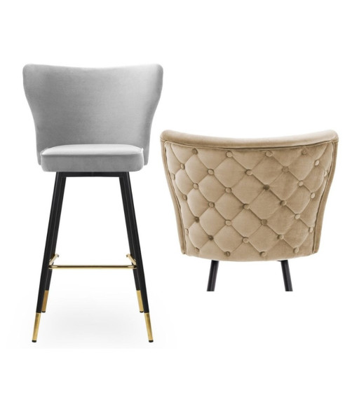 HOKER KUCHENNY KRZESŁO BAROWE MODENA 66 CM NOGI CZARNE ZE ZŁOTYMI KOŃCÓWKAMI (WYBIERZ TKANINĘ)