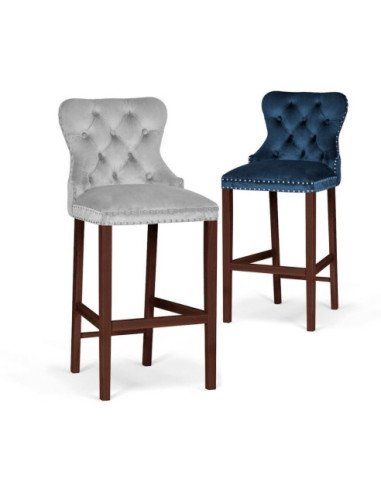 HOKER KRZESŁO BAROWE MADAME 70 CM PIKOWANE Z KOŁATKĄ NOGI DREWNO ORZECH (WYBIERZ TKANINĘ)